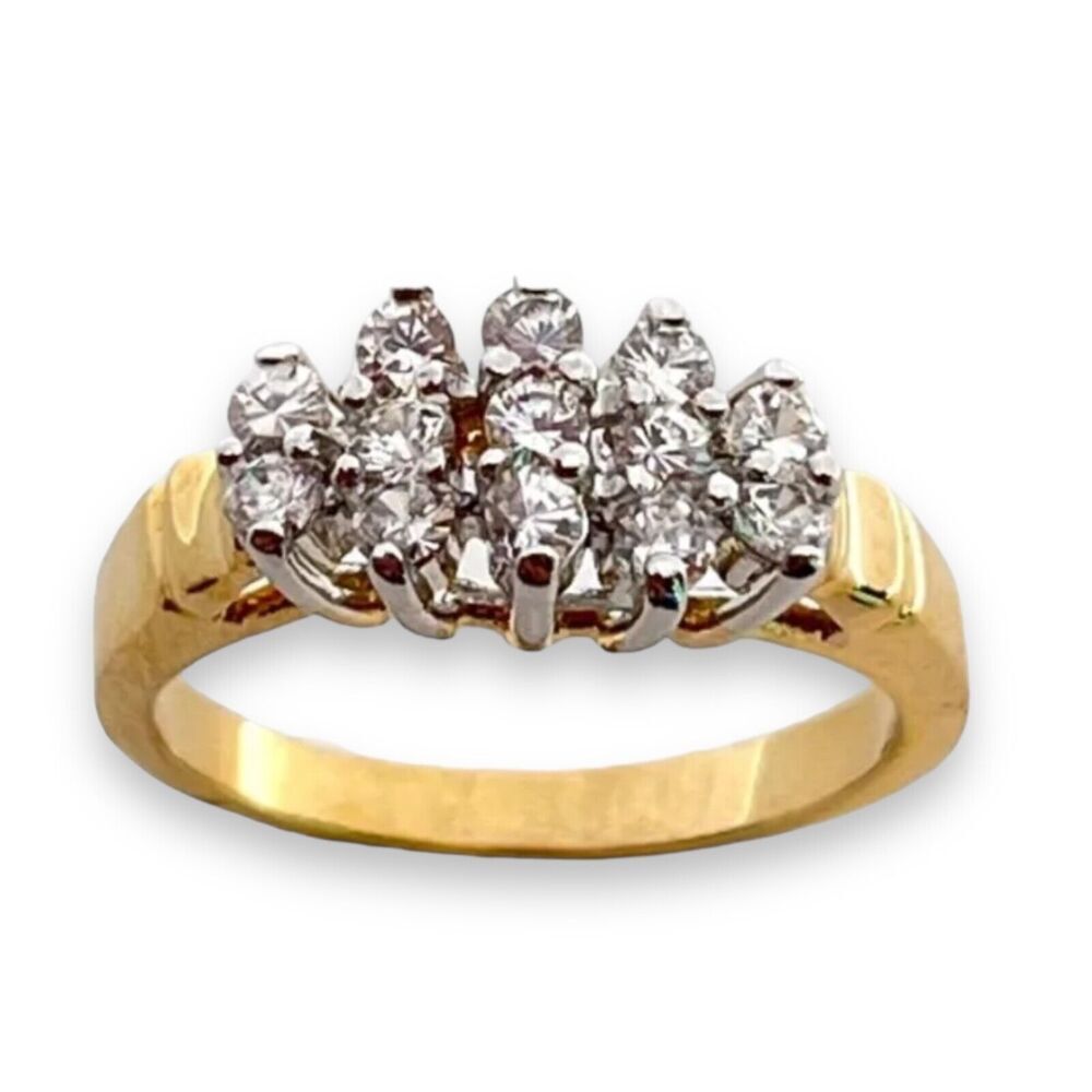 Vintage 1970s Ring Size 6 CZ Cluster Cocktail Prong Set Gold Plated - 14H